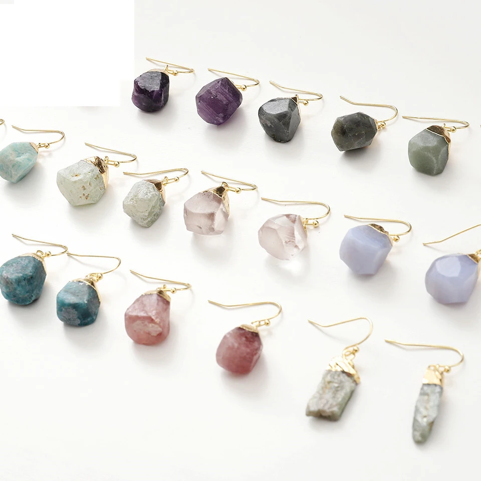 JOYA 3 пары натуральный шероховатый сырой кристалл висячие серьги модные Висячие