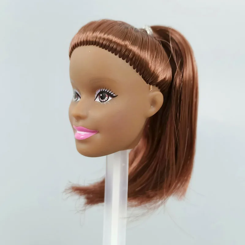 Пластиковая голова для куклы из коричневых волос черная кожа 1/6 BJD практики