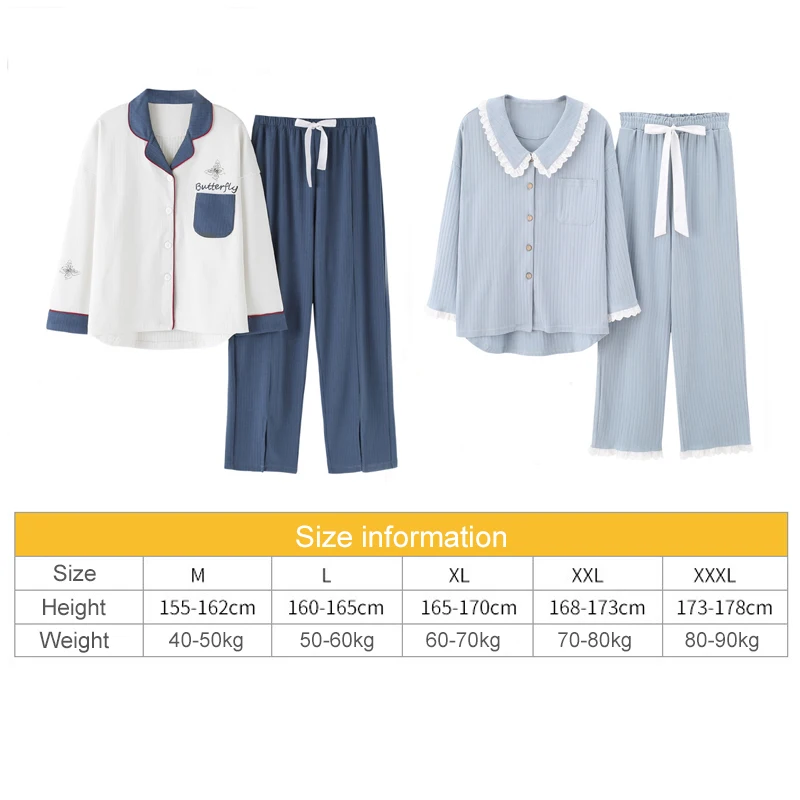 Cotton Womens Pajamas Set Cute For Women Two-piece Sexy Sleepwear Caton Stripe Pyjamas Spring And Autumn | Женская одежда