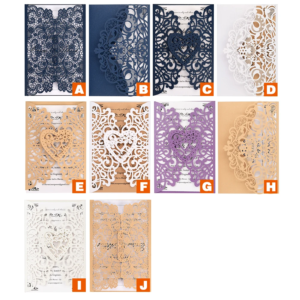 10 шт. Пригласительные открытки золотые красные белые роскошные цветочные