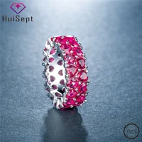 huisept fashion rings silver jewelry for women heart shape ruby gemstone finger ring ornaments wedding promise party wholesale
