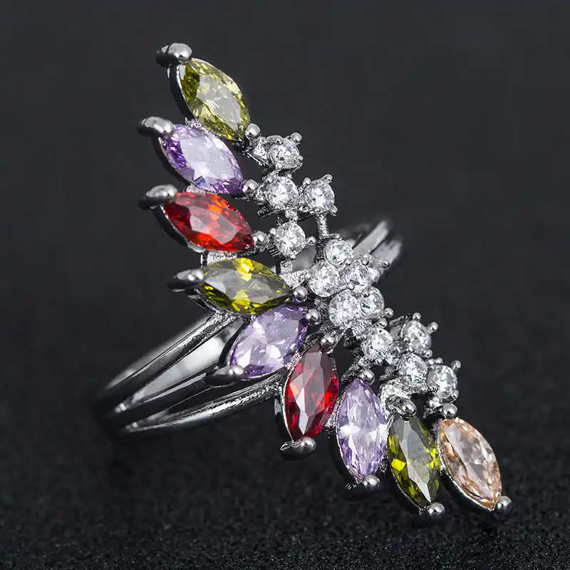 

Fashion Luxury Classic Round Shape Finger Ring Colorful Zircon Women Wedding Engagement Party Ring Size 6-10