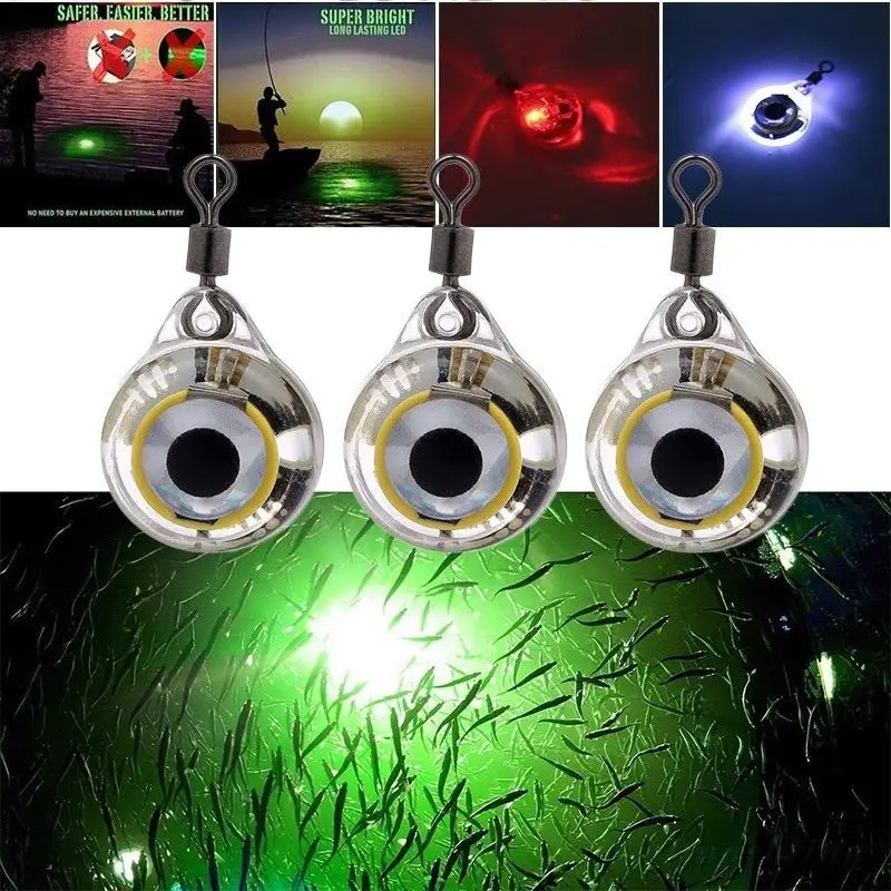 3/5pcs Mini Fishing Lure Light LED Deep Drop Underwater Eye Shape Fishing Squid Fishing Bait Luminous Lure for Attracting Fish