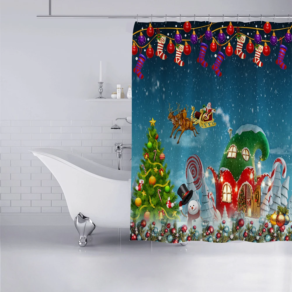 Merry Christmas Классическая занавеска для душа Санта Клаус Рождественская елка