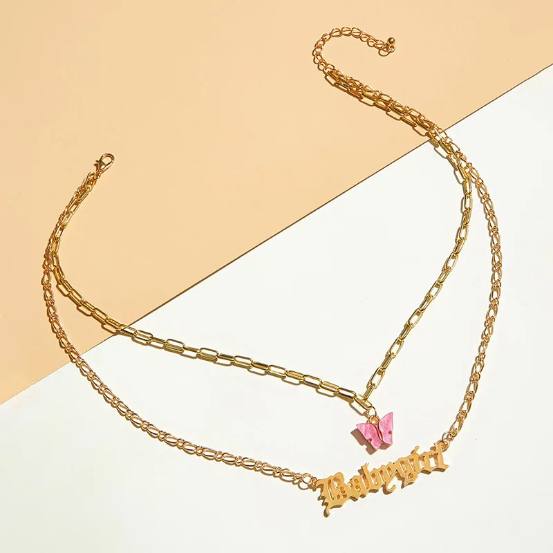 Акриловое ожерелье с подвеской-бабочкой золотая цепочка из нержавеющей стали