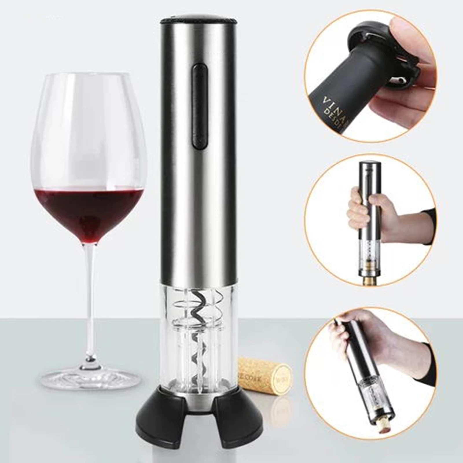 

Bottle Opener Electric Automatic Corkscrew Household Tool Silver Portable Rechargeable Stainless Steel Wine Kitchen Accessory