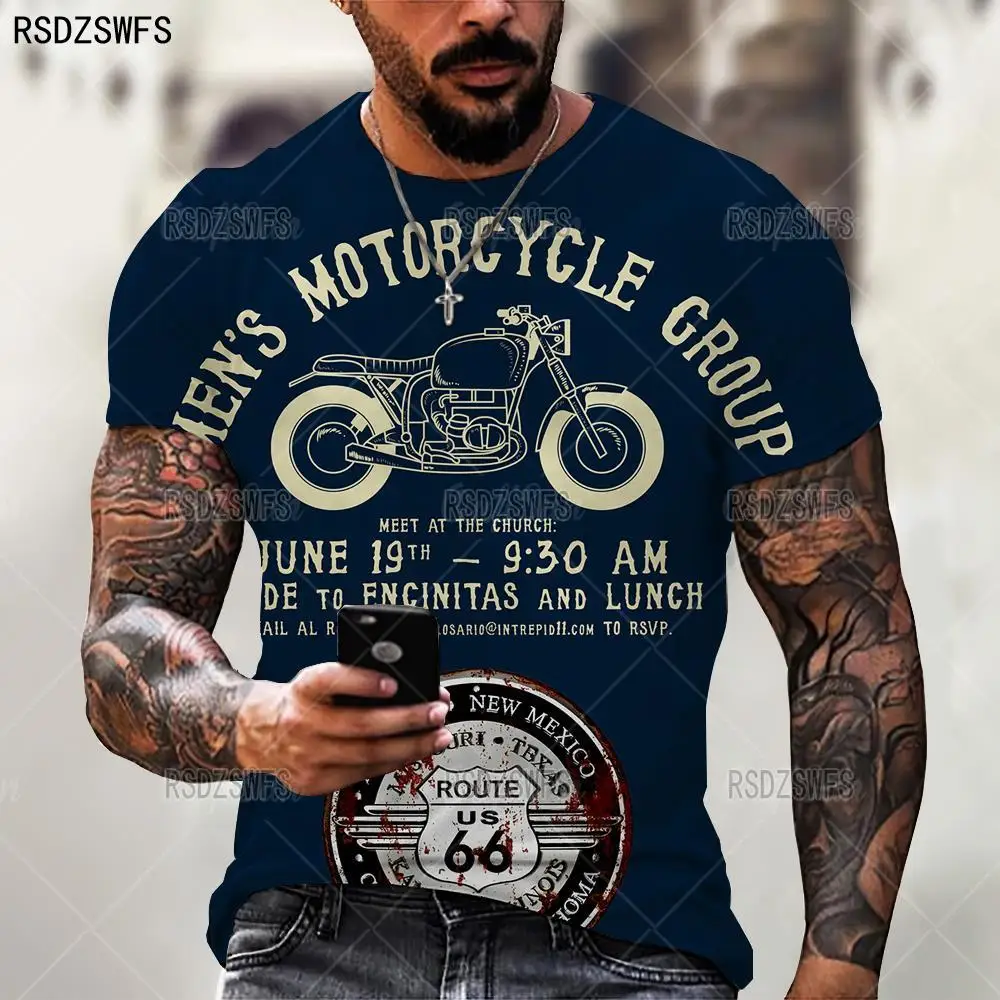 2021 Summer New Fashion Trend Route 66 Motorcycle Pattern Men3D Printed T-shirt Street Personality Wild Loose Oversized