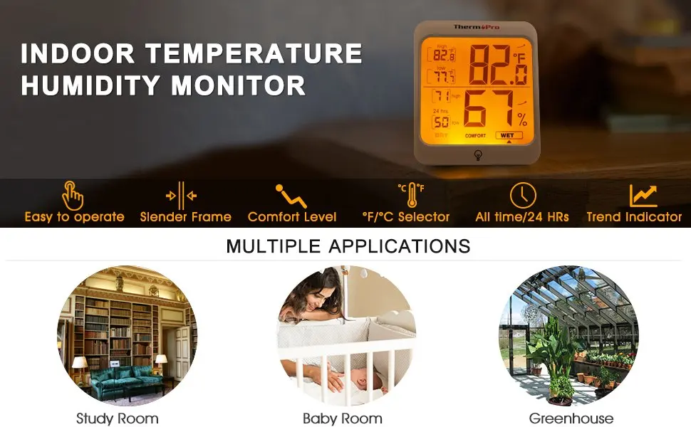 ThermoPro TP53 гигрометр термометр влажность в помещении и температура монитор с сенсорным экраном подсветка