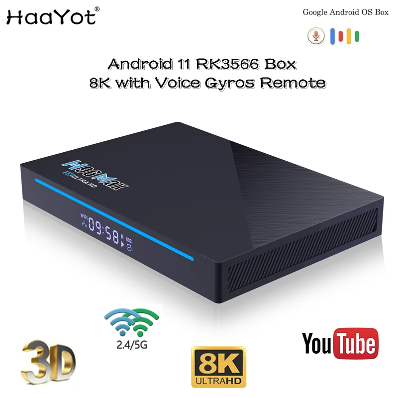 ТВ Приставка Smart TV Rk3566 на Android 11 8K Ultra HD Google Voice Play Netflix BT Gyros дистанционное