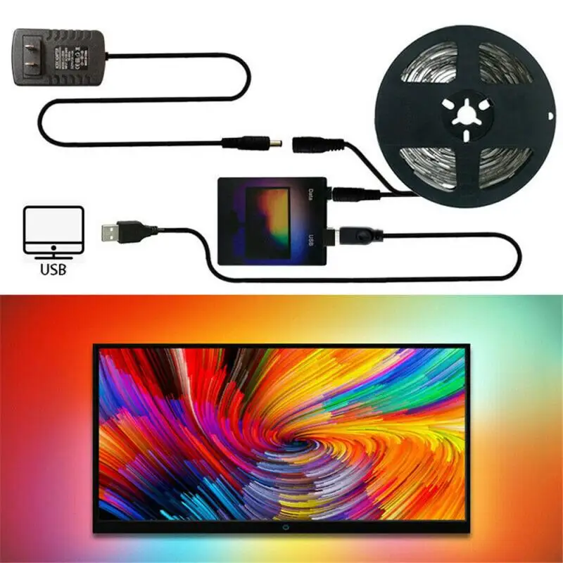 DIY ТВ USB WS2812B светодиодный пояс подсветка компьютер Дисплей фантазия декоративный