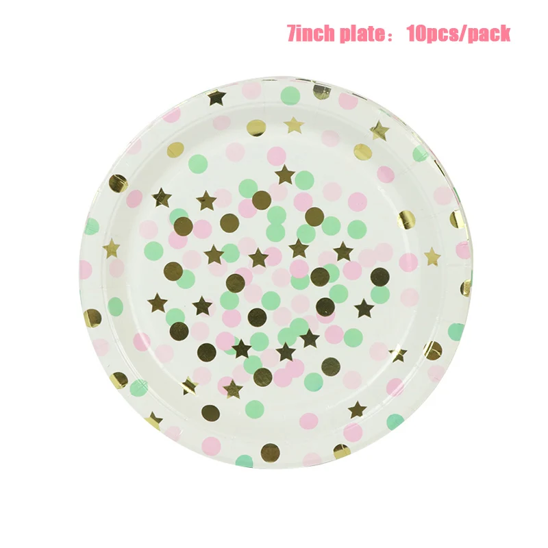Colorful 7inch Plate LINVIERLOVE розовый Золотой горошек одноразовая посуда бумажные чашки пластины салфетки для дня рождения, Свадьбы вечерние украшения поставки - Цвет: Colorful 7inch Plate