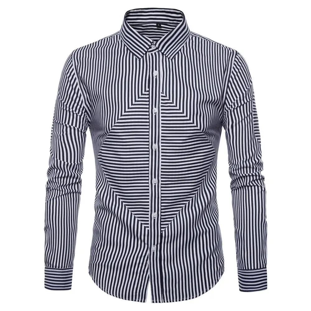 

Mens Black Striped Button Down Dress Shirts 2021 Brand Slim Fit Long Sleeve Shirt Men Party Business Casual Shirt Male Chemise