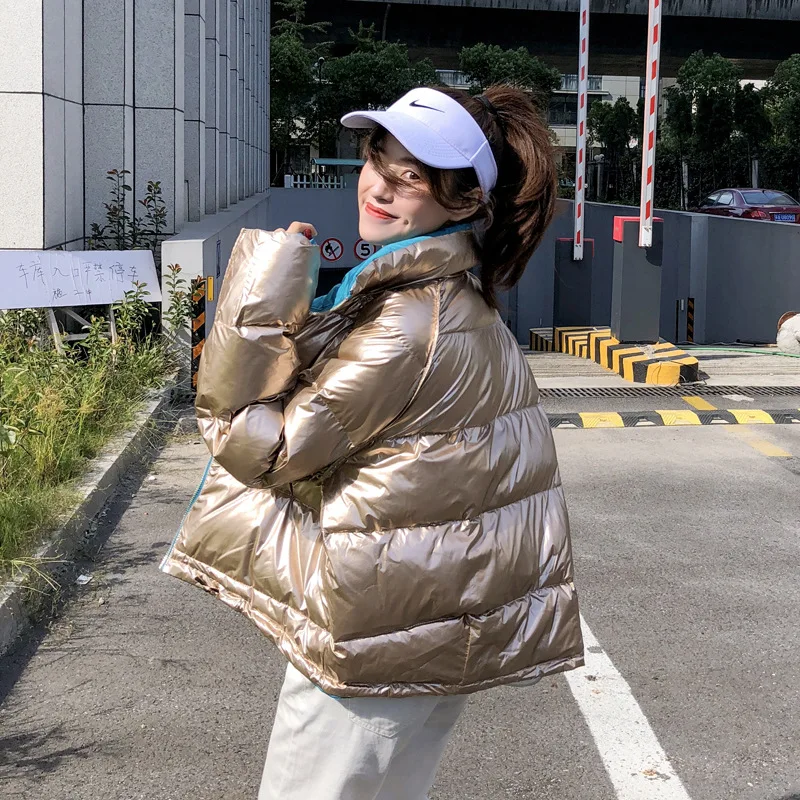 

newest winter stand collar women loose fashion ultra light duck down coat short jacket female oversize korean style outerwear