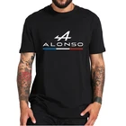 Футболка F1 2021 с логотипом Фернандо Алонсо, Классическая футболка для гоночного водителя Формула 1, 100% хлопок, европейский размер, с коротким рукавом