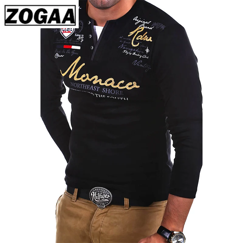 ZOGAA 2018 Новая модная мужская футболка с длинным рукавом тонкая Однотонная в