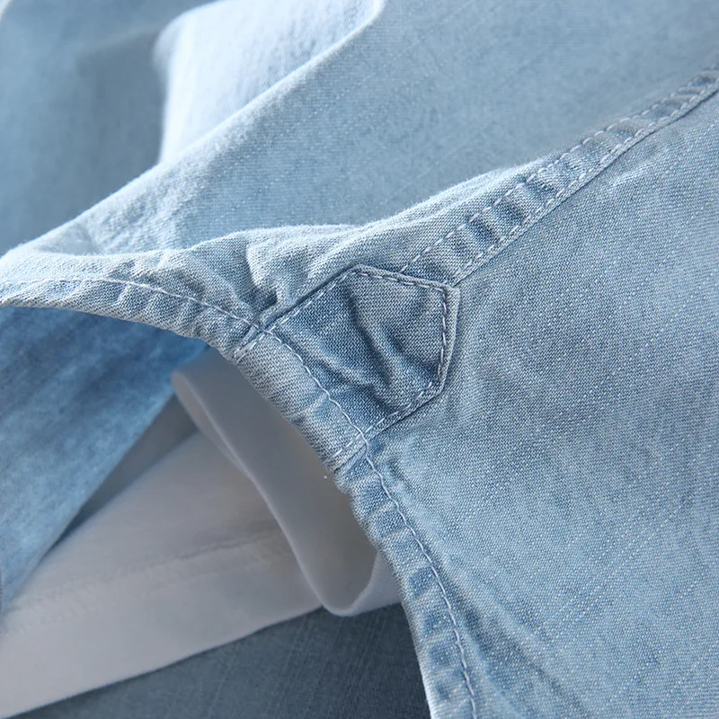 Мужская хлопковая рубашка с длинным рукавом Повседневная джинсовая