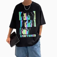 japanese style cartoon print tops tees ovesize reflective rainbow t shirts hip hop streetwear loose homme clothing dropshipping