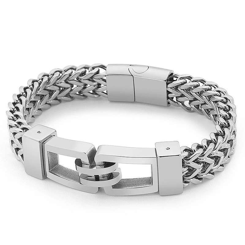 

Wholesale European and American Personality Rock Hip Hop 21.5cm Men Titanium Steel Bracelets