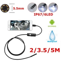 5 5mm endoscope usb mini camera flexible ip67 waterproof micro usb inspection borescope camera for android 6 led adjustable