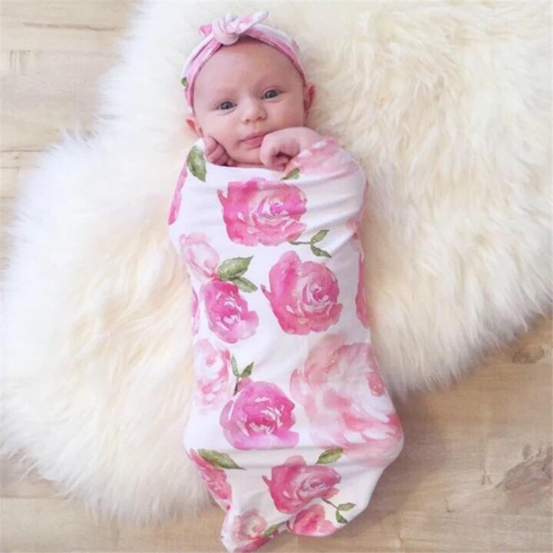 

Soft Cotton Infant Swaddle Muslin Blanket Newborn Baby Wrap Swaddling Blanket Sleeping Bag+Headband Outfits Set