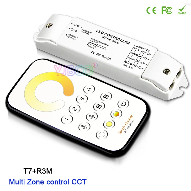 BC Multi Zone control СВЕТОДИОДНЫЙ Диммируемый/CCT/RGB Max 3 * 3A RF беспроводной пульт