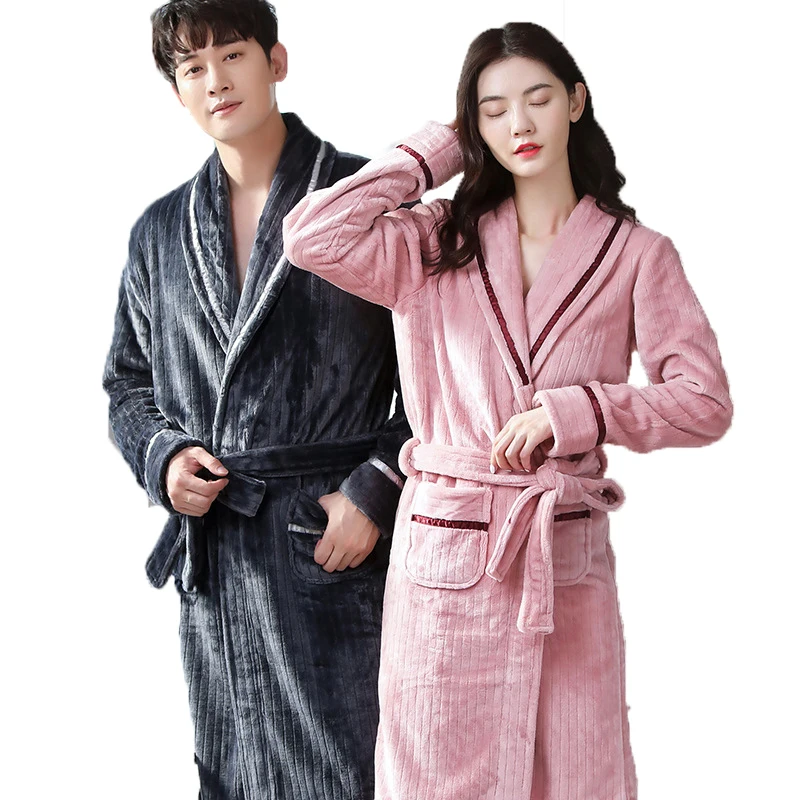 

Autumn Winter Men And Women Couple'S Nightgown New Comfortable Warm Nightgown Couple Thick Style Sleeping Nightwear