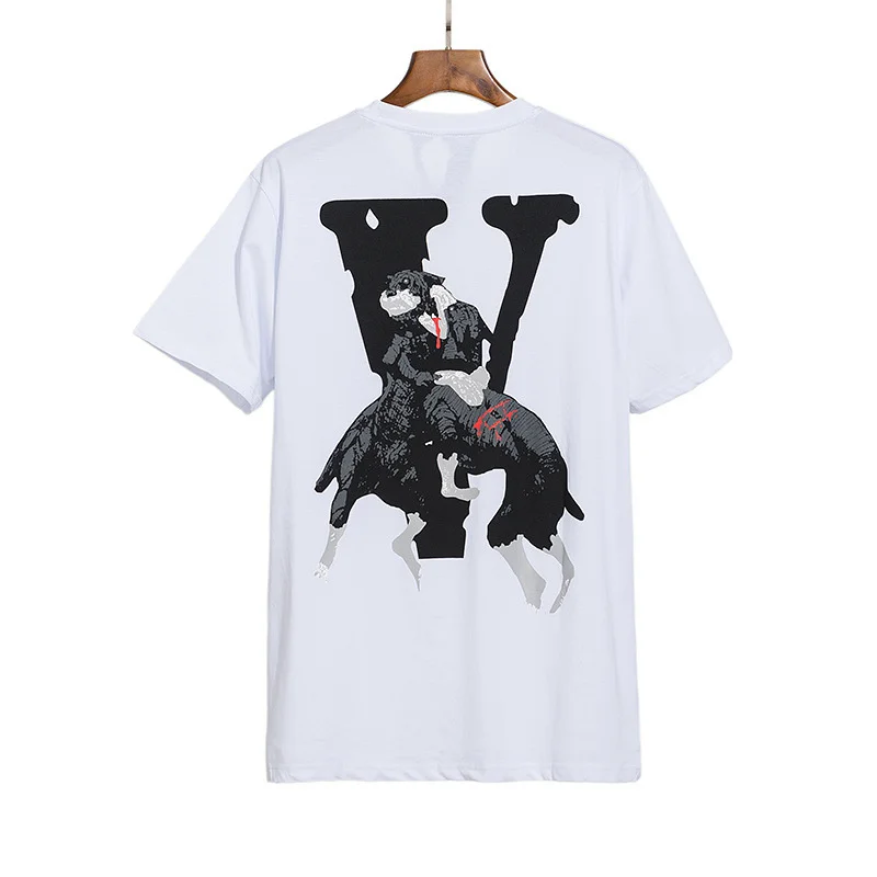 

Рубашка Vlone с коротким рукавом для мужчин и женщин, модная брендовая Молодежная Футболка с файтингом в городе, с собаками