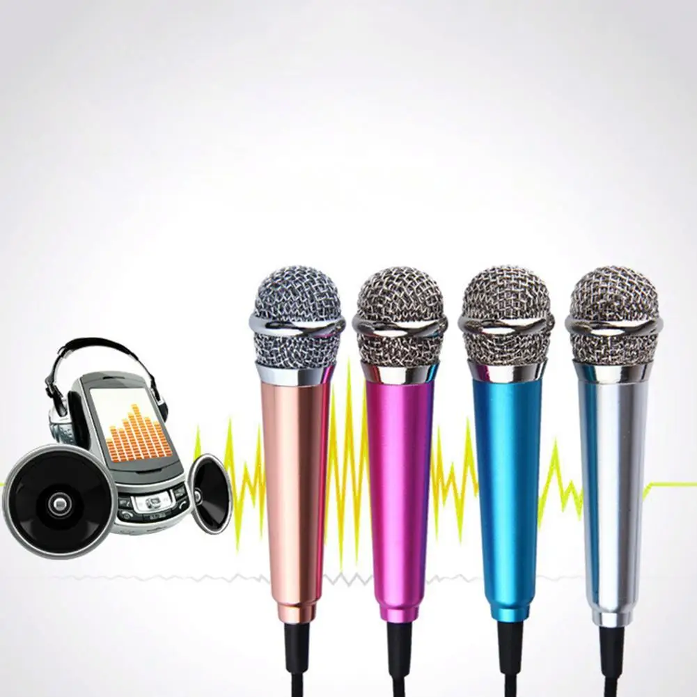 

Cute 3.5MM Condenser Microphone K Song Protable Phone Sing Bar Small Karaoke Live Computer Mic with Stand For iPhone Samsung