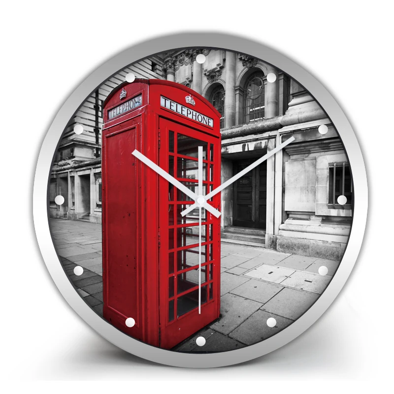 

Стеклянная Круглая красная телефонная будка, деревянные настенные часы