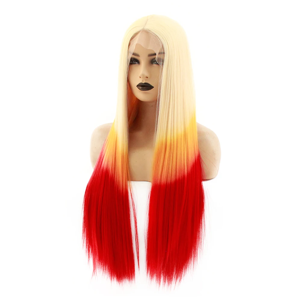 V'NICE светло желтый красный кружевной передний парик Ombre Glueless Синтетические