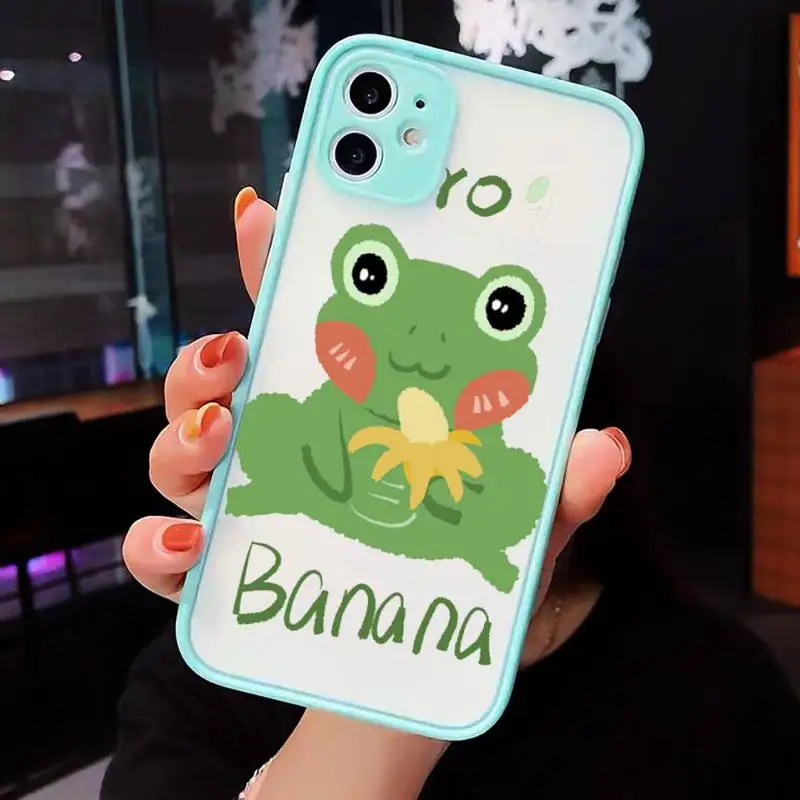 

CARTOON Frog Phone Case For iPhone 12 11 Mini Pro XR XS Max 7 8 Plus X Matte transparent blue Back Cover