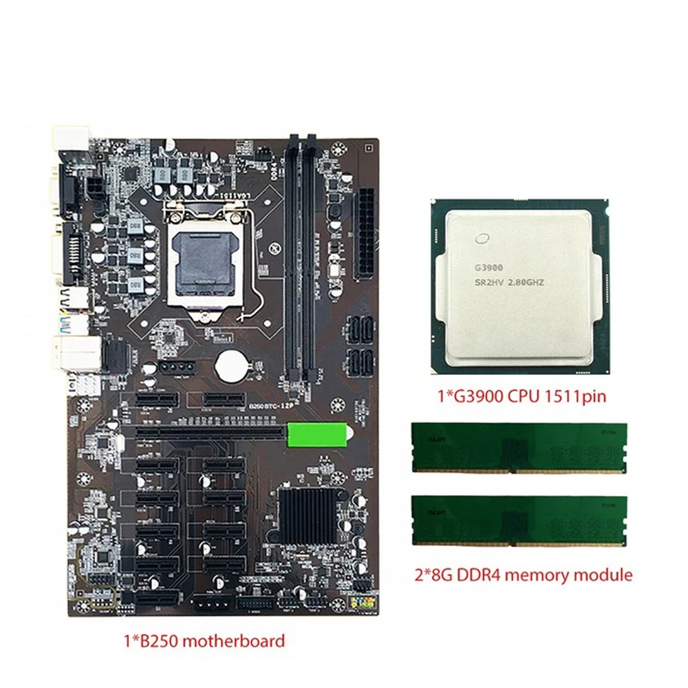 

B250 BTC Mining Motherboard With 2XSATA Cable LGA 1151 DDR4 12Xgraphics Card Slot SATA3.0 USB3.0 For BTC Miner Mining