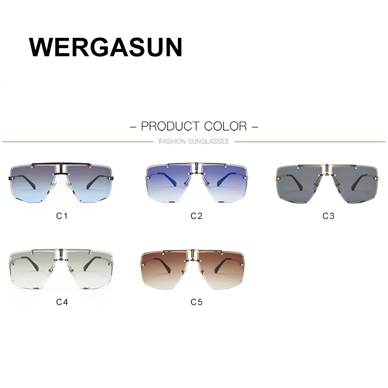 

WERGASUN Classic Oversized Men Sunglasses Luxury Brand Women Square retro Sun Glasses Oculos de sol UV400