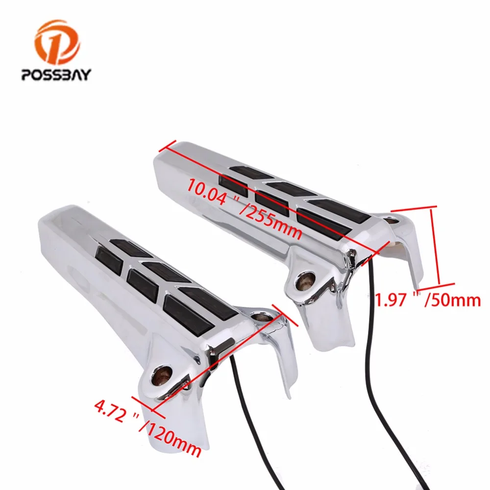 POSSBAY Sliver Motorcycle Front Lower Fork Leg Covers Red LED Case Turn Signal Light for 2014 and Later Harley Davidson FLHT |