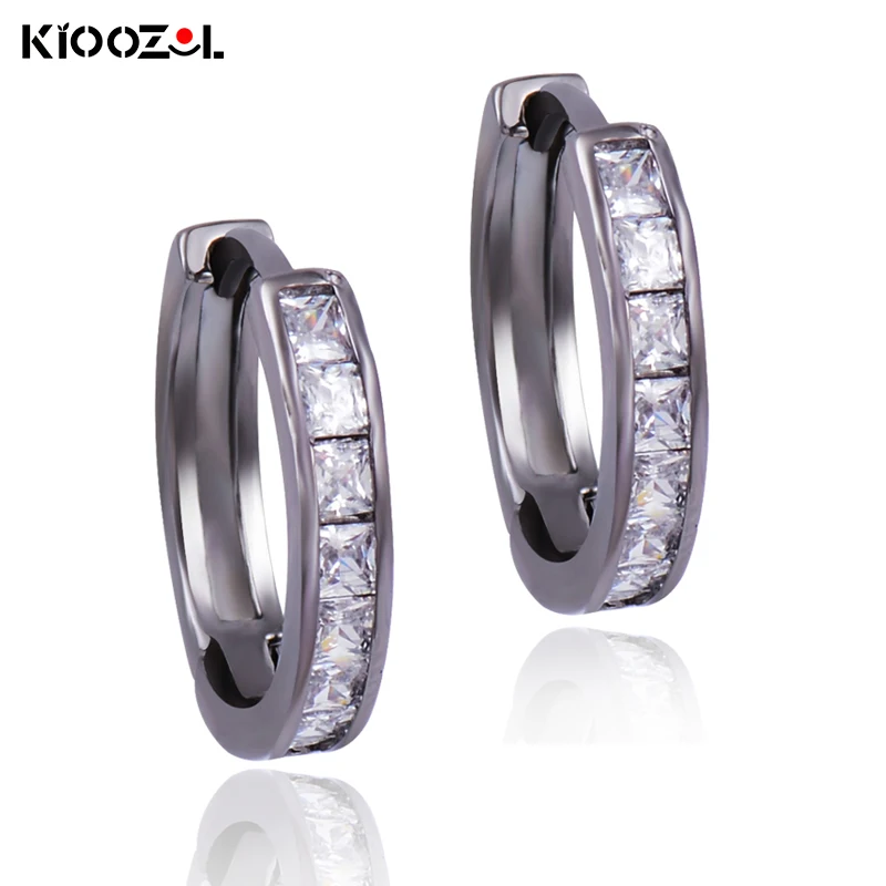 

KIOOZOL Simple Rose Gold Black Silver Color Circle Micro Inlaid Cubic ZIrconia Hoop Earrings Unisex Jewelry Accessories 857 KO8