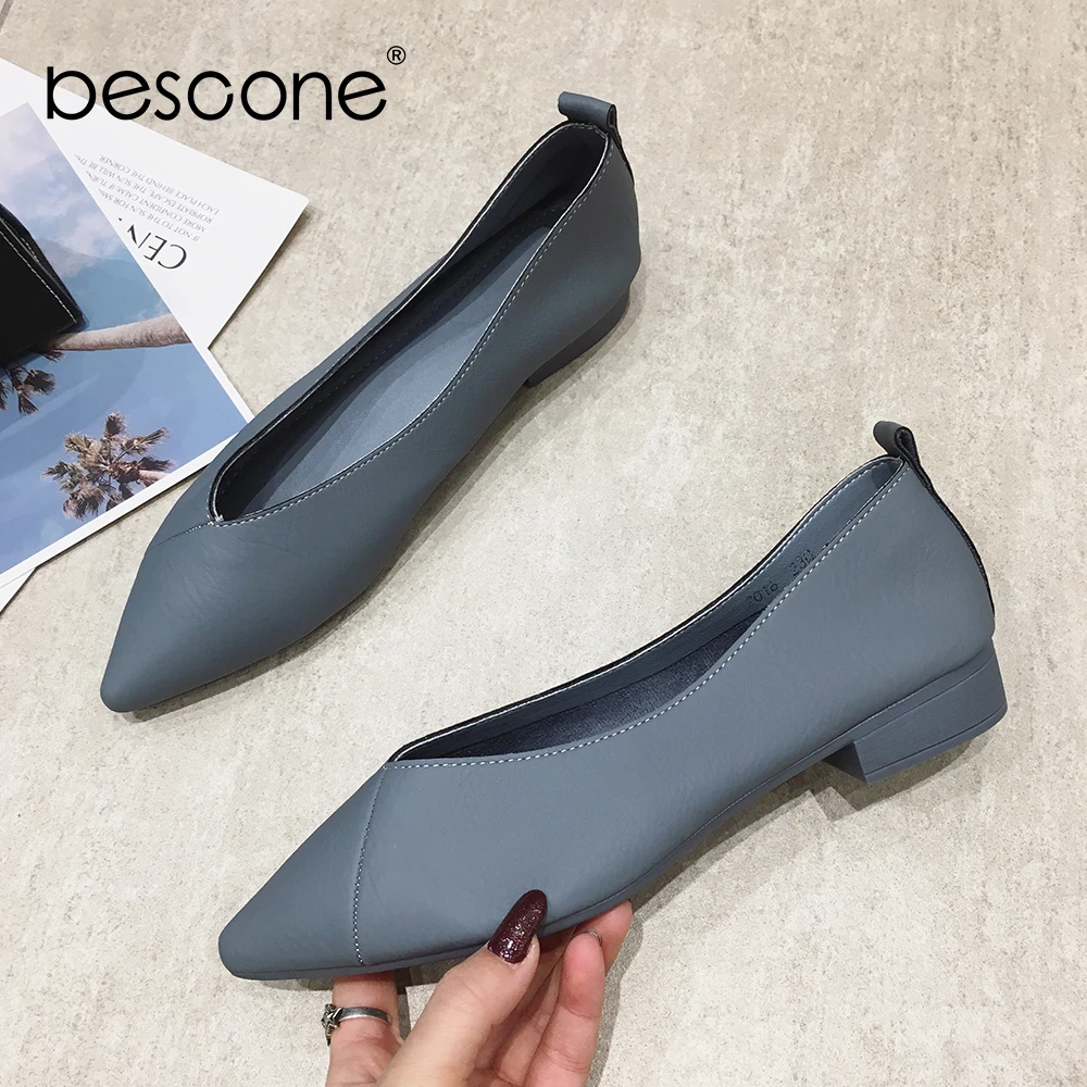 BESCONE/Новинка Офисные женские туфли лодочки Однотонные удобные ручной работы на