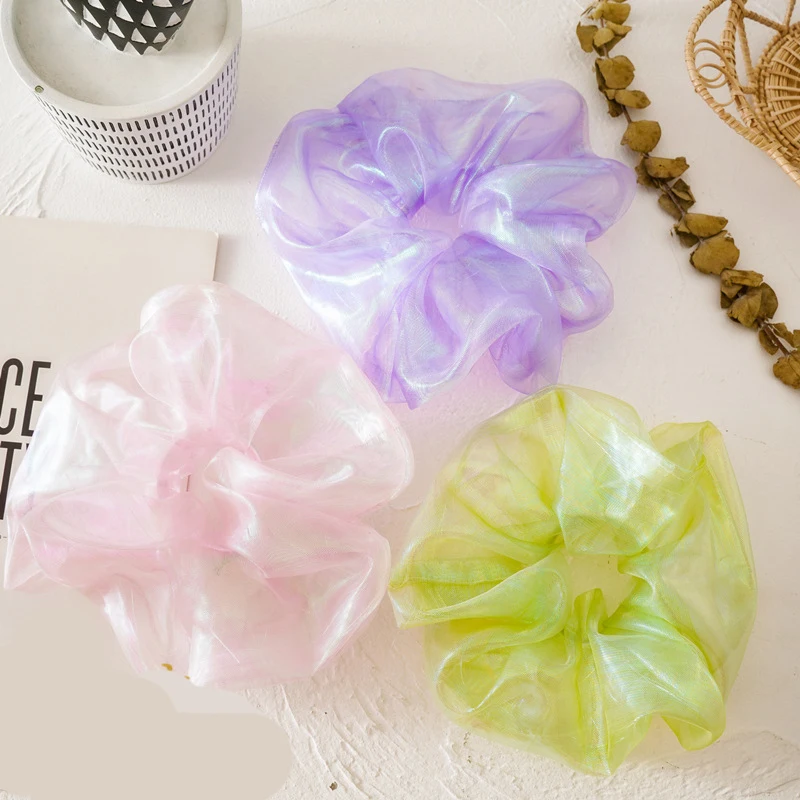 2020 Korea Lace Organza Big Hair Scrunchies Transparent Tulle Elastic Bands for Women Ponytail Holder Tie Accessories |