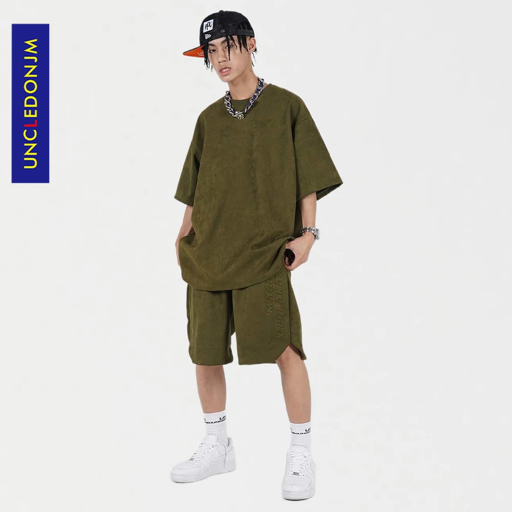 

UNCLEDONJM 2 piece set outfit for men high street cotton sweatsuit two piece set summer men short sets designer clothes UY603