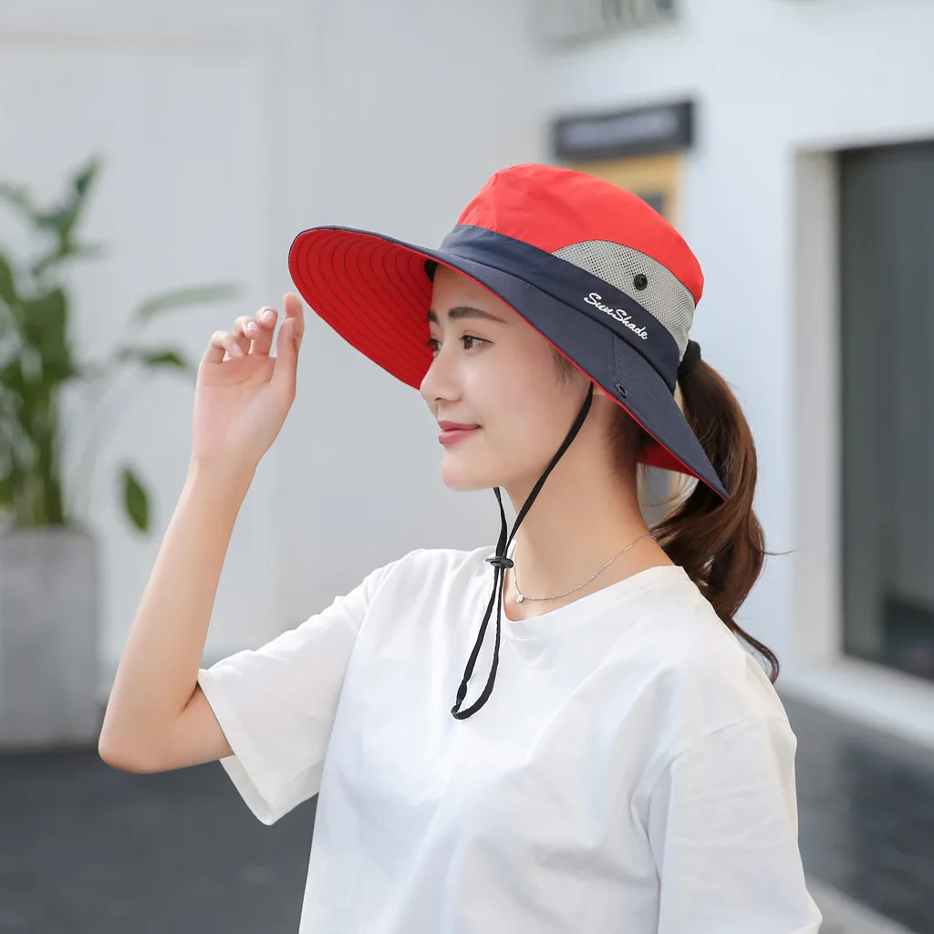 

Women's Outdoor UV Protection Bucket Cap Foldable Mesh Beach Fishing Hat Fashion Casual Big Brim Bucket Cap Gorro Pescador
