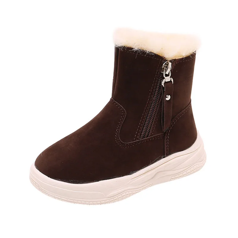 

CUZULLAA Warm Winter Plush Lining Kids Girls Suede Ankle Boots High Shoes Children Girls Fashion Boots Size 26-36