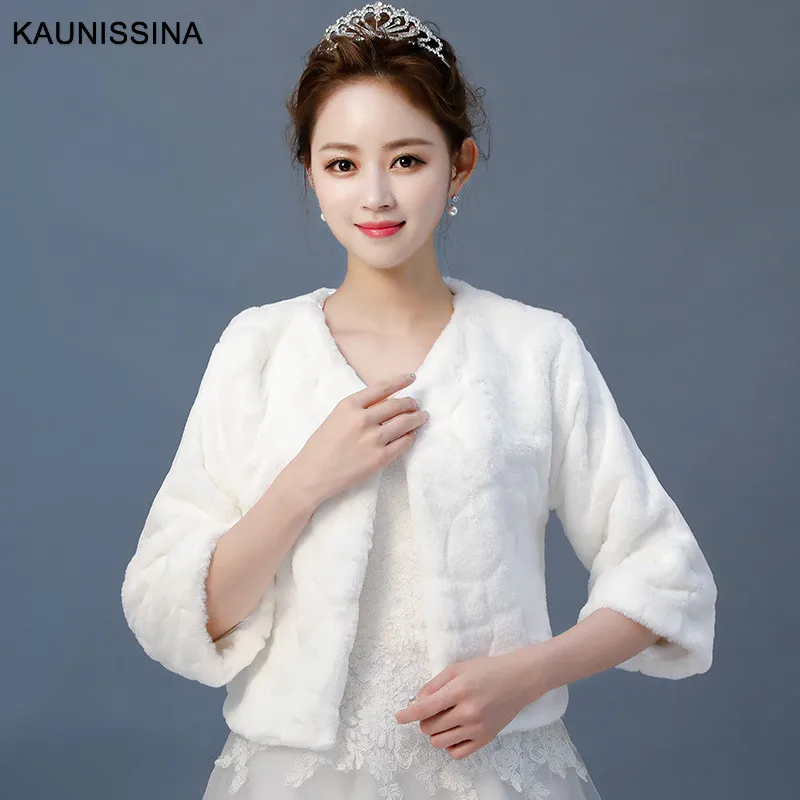 KAUNISSINA женское белое зимнее теплое свадебное болеро из искусственного меха