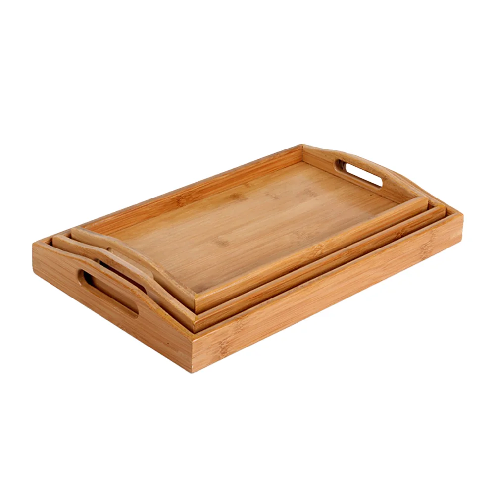 

3pcs Food Tray Wooden Food Service Tray Food Place Tray Double Handle Trays