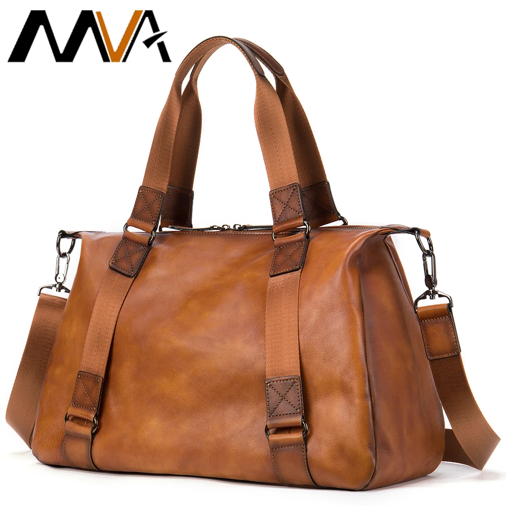 MVA Genuine Leather Men Duffle Bag Luggage Travel Bag Men Vintage Large Capacity Messenger Weekender Bags For 15.6