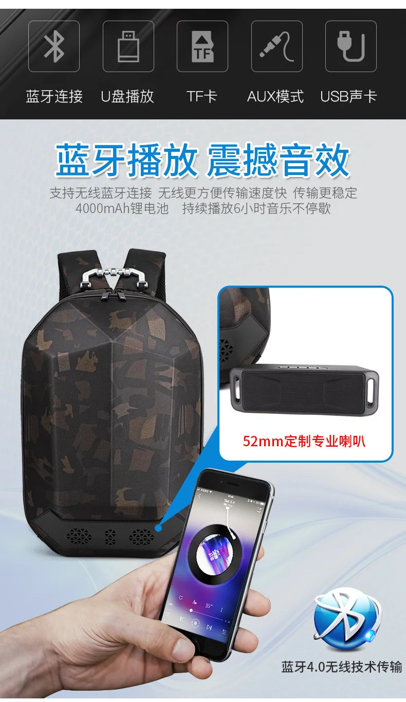 Bluetooth динамик рюкзак умная креативная дорожная сумка USB зарядка школьная сумка Высокое качество водонепроницаемый износостойкий рюкзак для мужчин