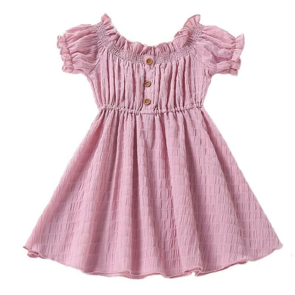 

Kids Girls Summer Casual Solid Short Sleeve Dress Beach Holiday Swing Sundress