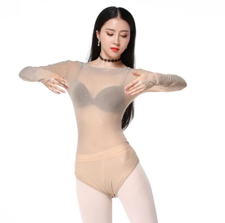 Женское блестящее трико с открытым бюстом топ для танца живота длинным рукавом и