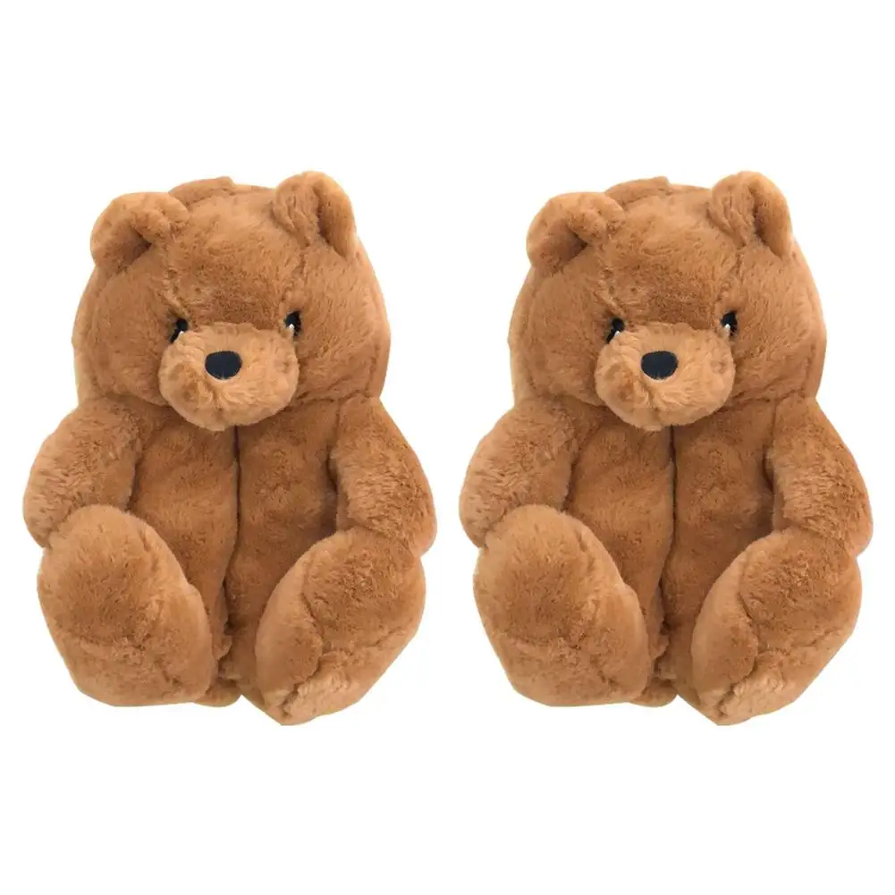 

Женские домашние мягкие Нескользящие симпатичные Тапочки из искусственного меха, зимняя теплая обувь, плюшевые тапочки с мультяшным медве...