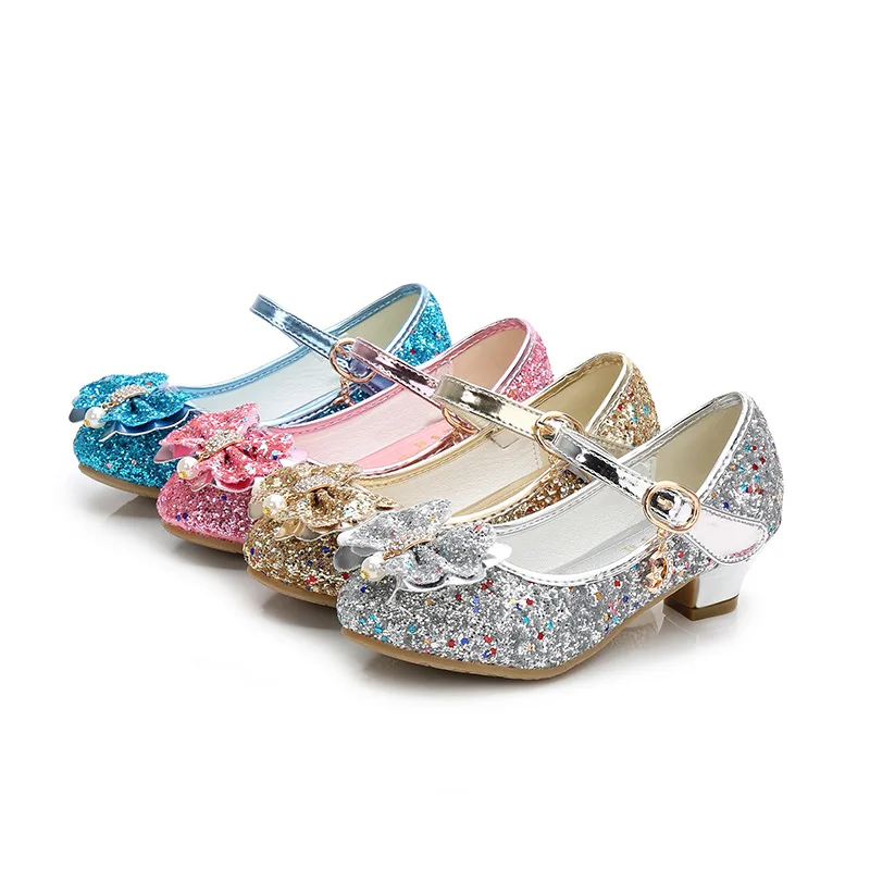 

Meriahzheng Princess Kids Leather Shoes for Girls Flower Glitter Children High Heel Girls Shoes Butterfly Knot Pink ZRC-116-2