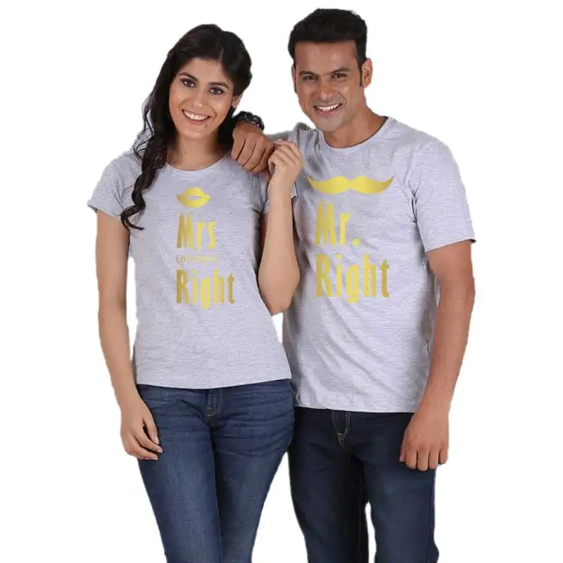 

Mr. Mrs. Right Couple Matching T Shirt for Lovers Husband Wife Cotton Summer T Shirt Love Letter Women Men Tops Tee