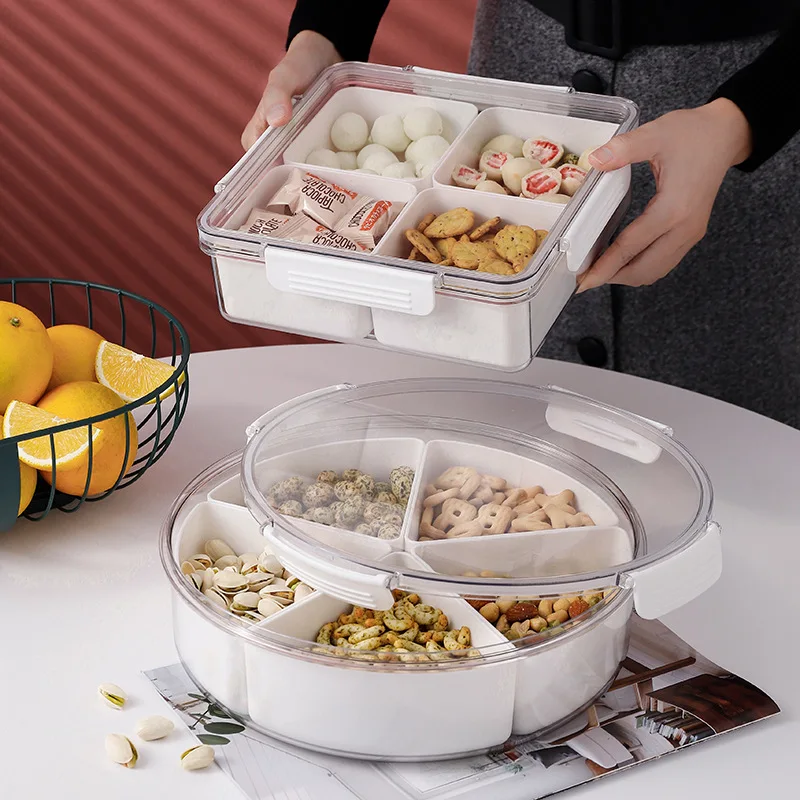 

Пластиковая Фруктовая тарелка десерт, коробка для хранения еды для перекуса с крышкой, пищевой контейнер кухонный, столовая посуда, Сервиро...